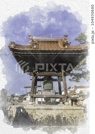 水彩画風 教善寺 鐘楼 広島県東広島市 水彩画風 教善寺 鐘楼 広島県東広島市 104930680