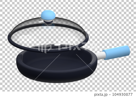 Frying pan 3d illustration on transparent background. 3d frying pan kitchen tool icon. 3d rendering illustration 104930877
