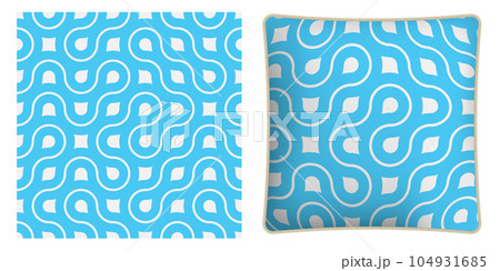 Square decorative pillow, bedroom accessory decorated abstract geometric blue seamless pattern with lines and fractal ornament. Vector ornament for design of posters and printing on textile Square decorative pillow, bedroom accessory decorated abstract geometric blue seamless pattern with lines and fractal ornament. Vector ornament for design of posters and printing on textile 104931685