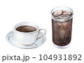 水彩で描いたコーヒーとアイスコーヒー 104931892