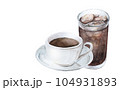 水彩で描いたコーヒーとアイスコーヒー 104931893