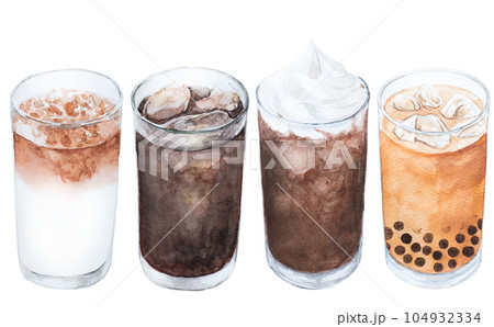 手描き水彩で描いたグラスに入った飲物 104932334
