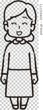 一個女人面向前方微笑的全身線條畫插圖 104932771