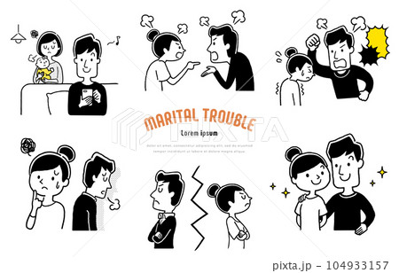 ベクターイラスト素材:夫婦のトラブル、夫婦仲、人物セット ベクターイラスト素材:夫婦のトラブル、夫婦仲、人物セット 104933157