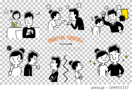 ベクターイラスト素材:夫婦のトラブル、夫婦仲、人物セット ベクターイラスト素材:夫婦のトラブル、夫婦仲、人物セット 104933157