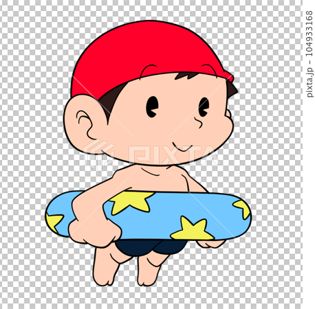 A boy in a swimsuit with a float 104933168