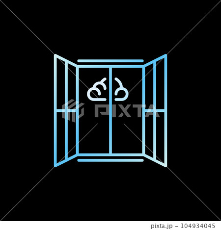 Opened Window with Cloud vector concept blue line icon Opened Window with Cloud vector concept blue line icon 104934045