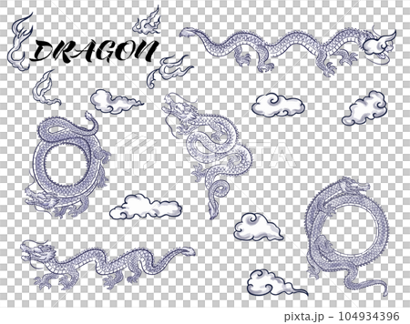 手繪水墨觸摸龍雲插畫集 104934396