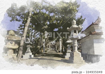水彩画風 御建神社 参道 広島県東広島市 水彩画風 御建神社 参道 広島県東広島市 104935049