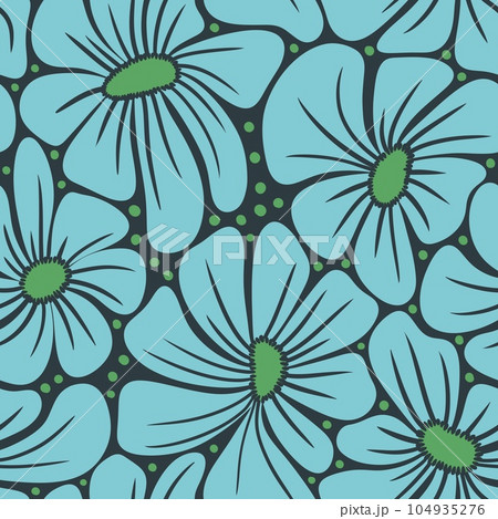 Seamless hand drawn mid century modern pattern in beige blue