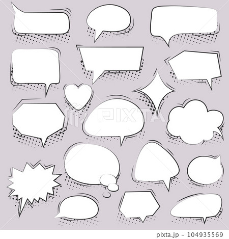 Set of comic speech bubbles. Retro empty comic speech bubbles set with black halftone shadows. Set of comic speech bubbles. Retro empty comic speech bubbles set with black halftone shadows. 104935569