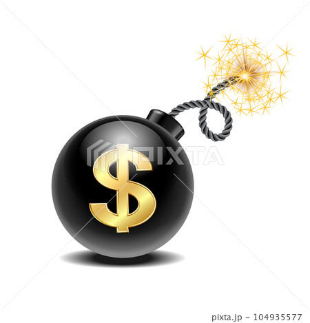 Dollar bomb icon vector isolated. Concept of financial crisis and economy recession. Dollar bomb icon vector isolated. Concept of financial crisis and economy recession. 104935577