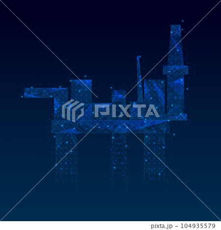 Oil fields concept. Oil drilling derricks at desert oilfield for fossil fuels. Low poly wireframe vector illustration EPS10. 104935579