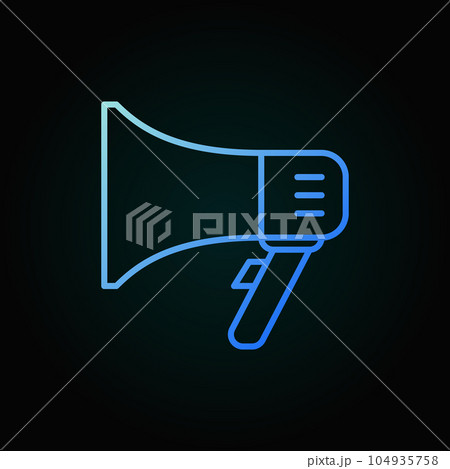 Megaphone vector blue outline icon on dark background Megaphone vector blue outline icon on dark background 104935758