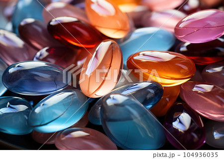 Pastel coloured translucent glass water stones overlapping. Beach summer background 104936035