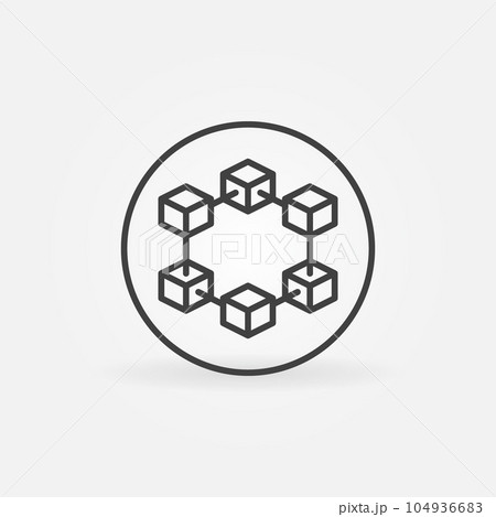 Circle with Six Blocks vector thin line Blockchain concept icon or sign 104936683