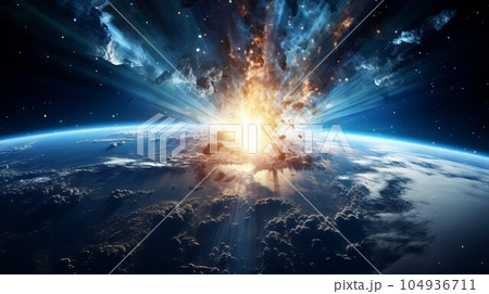 Explosions From The Collision Of Asteroids With...のイラスト素材 [104936711 ...