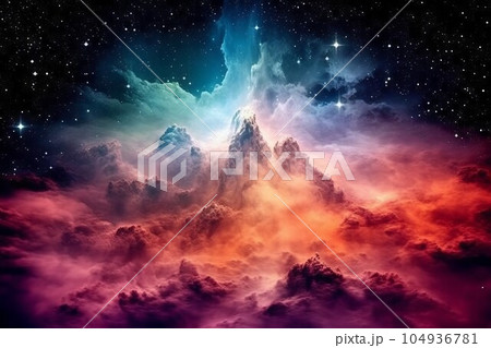 abstract space background with nebula and stars in the night sky. 3D render abstract background with explosion of colorful smoke in space  Illustration of fractal with smoke and fire effect. 104936781