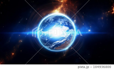 Planet Earth in space. Beautiful Earth from space showing the atmosphere. Full planet earth view from Space. Earth in space with glowing  stars in deep space. Art digital  for wallpaper 104936800