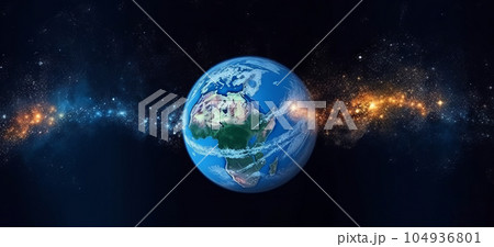Planet Earth in space. Beautiful Earth from space showing the atmosphere. Full planet earth view from Space. Earth in space with glowing  stars in deep space. Art digital  for wallpaper 104936801