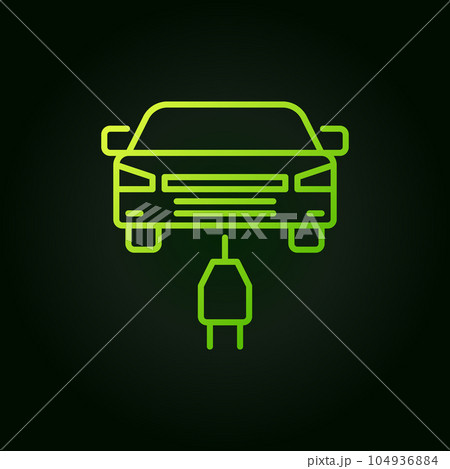 Electric car with plug vector green icon in outline style Electric car with plug vector green icon in outline style 104936884