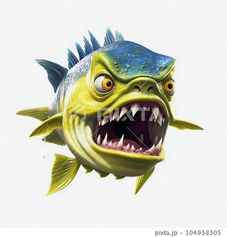 Angry Mahi Mahi Cartoon Character on White Background. Generative ai 104938305