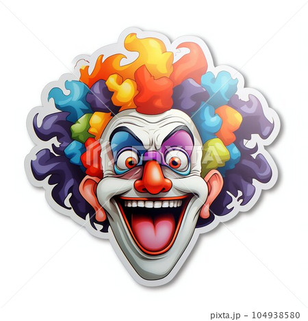 Evil and Scary Clown Sticker with a Black Border and Florescent Colors on White Background. Generative ai Evil and Scary Clown Sticker with a Black Border and Florescent Colors on White Background. Generative ai 104938580