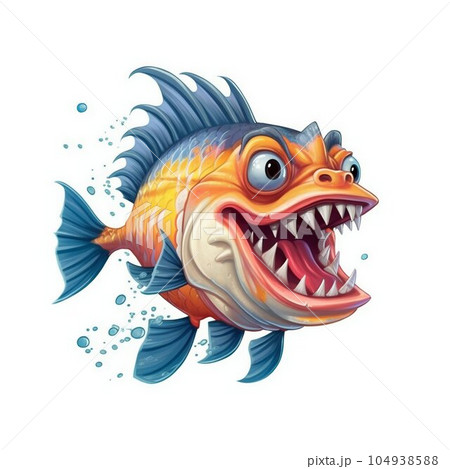 Angry Piranha Cartoon Character on White Background. Generative ai 104938588