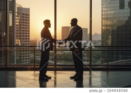 Businessman Shaking Hands with a New Partner in Modern Office. Generative ai 104938590