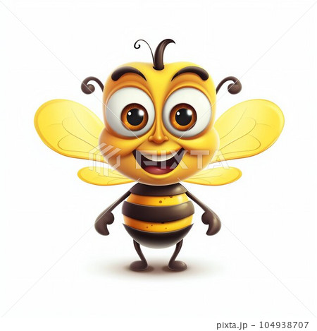 Cartoon Cute Happy Honey Bee on White Background with Margins. Generative ai Cartoon Cute Happy Honey Bee on White Background with Margins. Generative ai 104938707