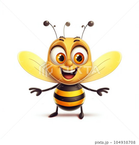 Cartoon Cute Happy Honey Bee on White Background with Margins. Generative ai 104938708