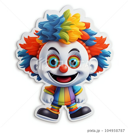 Funny Clown Sticker with a Black Border and Florescent Colors on White Background. Generative ai Funny Clown Sticker with a Black Border and Florescent Colors on White Background. Generative ai 104938787