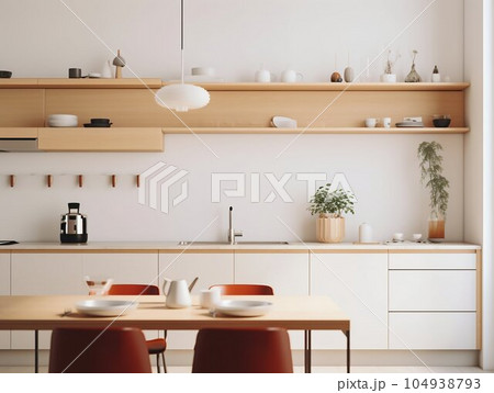 Minimalist Kitchen with Clean Countertops. Generative ai 104938793