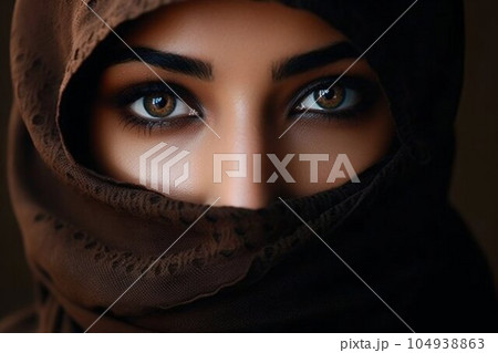 Portrait of a Young Moroccan Woman with Niqab. Generative ai 104938863