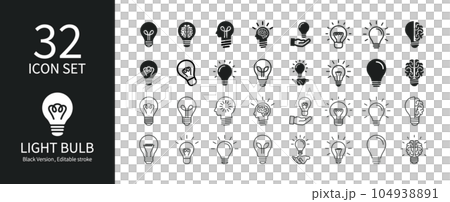 Icon set related to light bulbs and inspiration Icon set related to light bulbs and inspiration 104938891