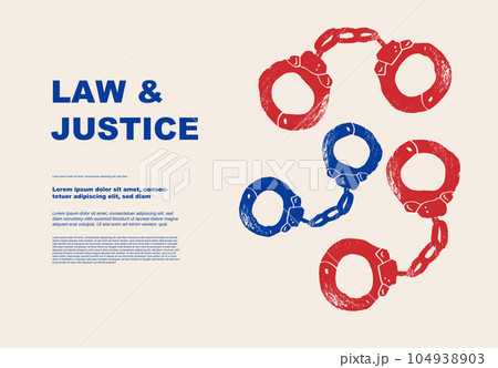 Handcuffs. Concept of law justice. Set of posters of jurisprudence in a abstract draw design. State institutions. Civil law, criminal cases. Perfect for poster, cover, banner 104938903