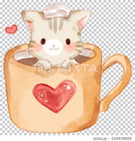Cozy Cat in a Coffee Mug Illustration Cozy Cat in a Coffee Mug Illustration 104939609