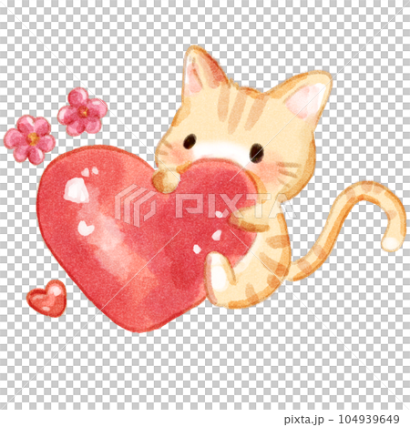 Sweet Illustration of a Cute Cat Cuddling a Heart  104939649