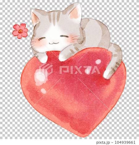 Sweet Illustration of a Cute Cat Sleeping on a Heart Sweet Illustration of a Cute Cat Sleeping on a Heart 104939661