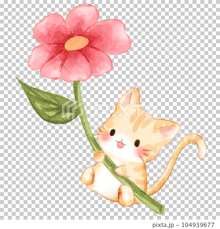 Vibrant Illustration of a Cute Cat with Flowers Vibrant Illustration of a Cute Cat with Flowers 104939677