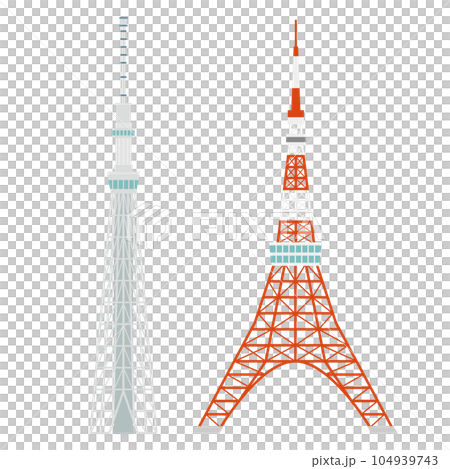 スカイツリーと東京タワーのイラスト 104939743