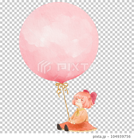 Girl Holding a Big Balloon Watercolour Illustration | Playful and Whimsical Artwork 104939756