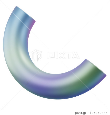 3d dimensional abstract shape semidonut geometric metal. Realistic glossy gradient luxury template decorative design illustration. Minimalist bright semi donut mockup isolated with clipping path 104939827