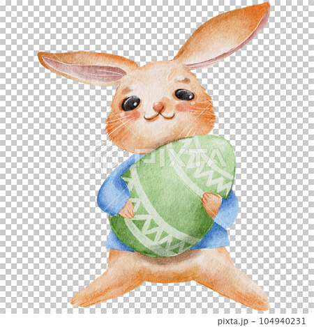 Bunny Holding an Easter Egg Watercolour Illustration  104940231