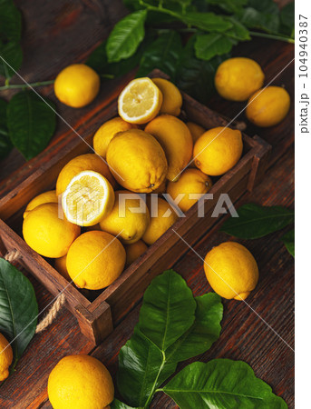Fresh lemons in crate Fresh lemons in crate 104940387