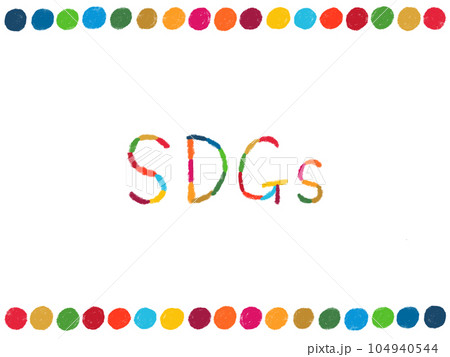 SDGsをイメージした背景フレームとロゴ、シンプルな色鉛筆の手描きイラスト 104940544