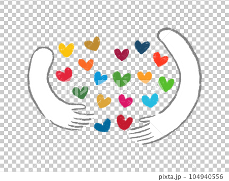An image of wrapping a SDGs color heart with your hands, a simple hand-drawn illustration of colored pencils An image of wrapping a SDGs color heart with your hands, a simple hand-drawn illustration of colored pencils 104940556