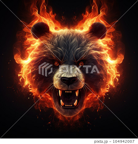 Image of angry panda face and flames on dark background. Wildlife Animals. Illustration, Generative AI. 104942007