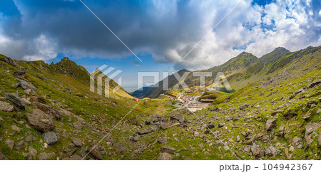 Panoramic view of glacial Lake Balea 104942367
