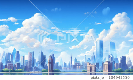 青空と大都市の風景イラスト AI画像 青空と大都市の風景イラスト AI画像 104943550